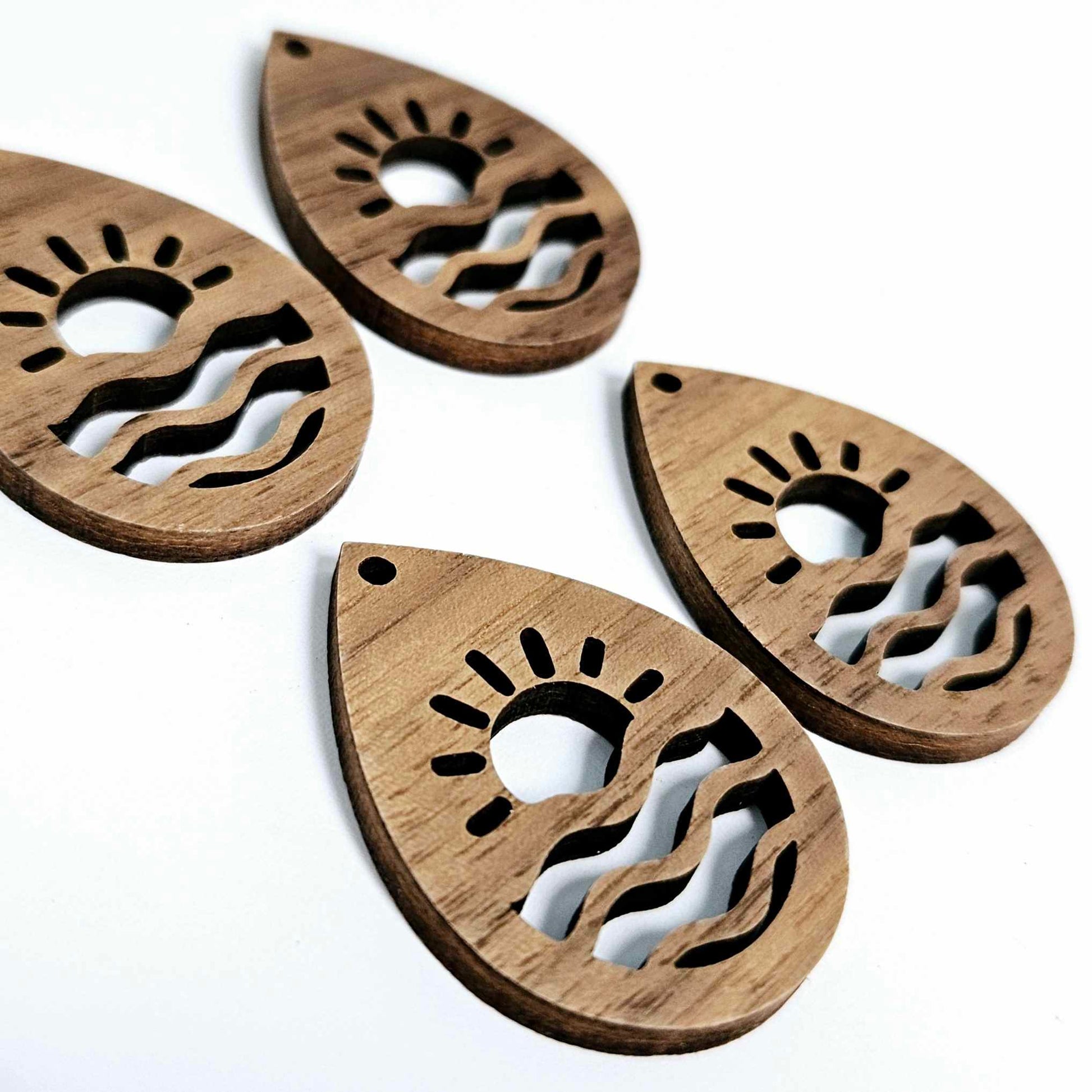 38mm walnut veneer rising sun teardrops DIY earring supplies laser cut wood dangles blanks summer