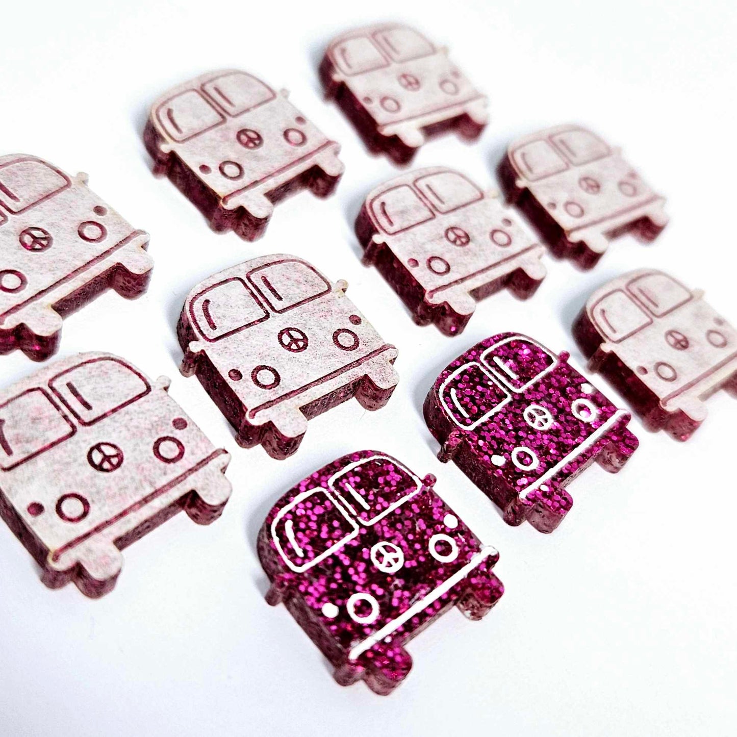 16mm hot pink glitter Kombi Vans DIY earring supplies laser cut acrylic studs blanks engraved paint fill summer