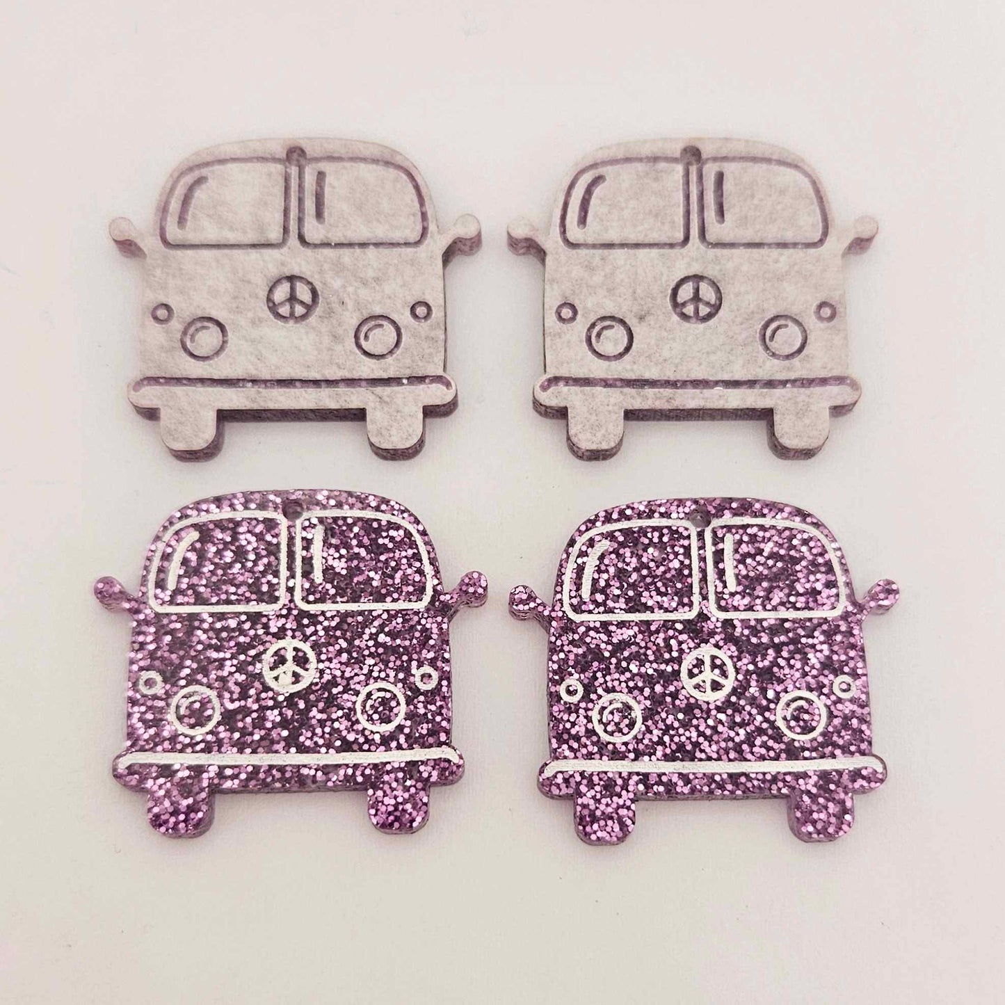 32mm purple glitter Kombi Vans DIY earring supplies laser cut acrylic dangles blanks engraved paint fill summer