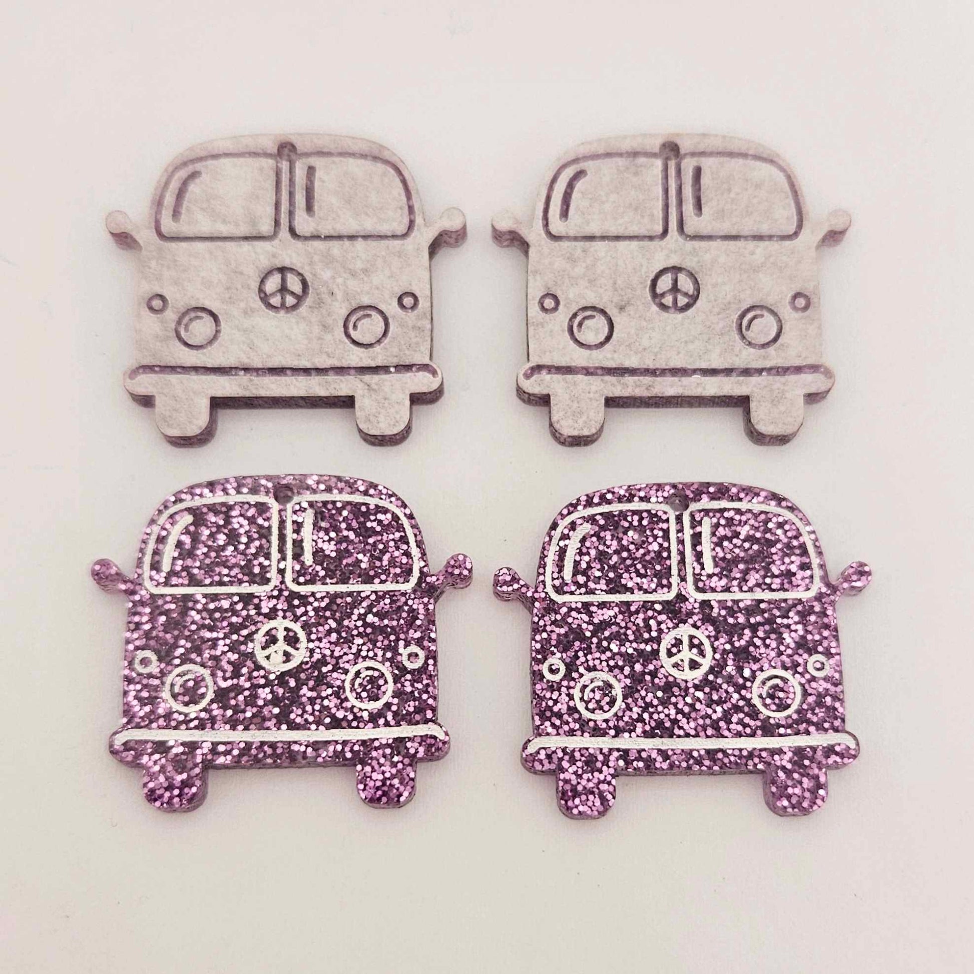 32mm purple glitter Kombi Vans DIY earring supplies laser cut acrylic dangles blanks engraved paint fill summer