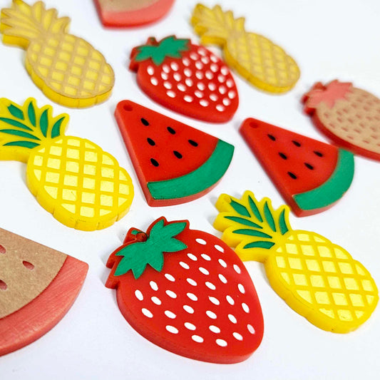 yellow red acrylic pineapple strawberries watermelon earring blanks mixed pack laser cut engraved paint fill summer fruit DIY craft