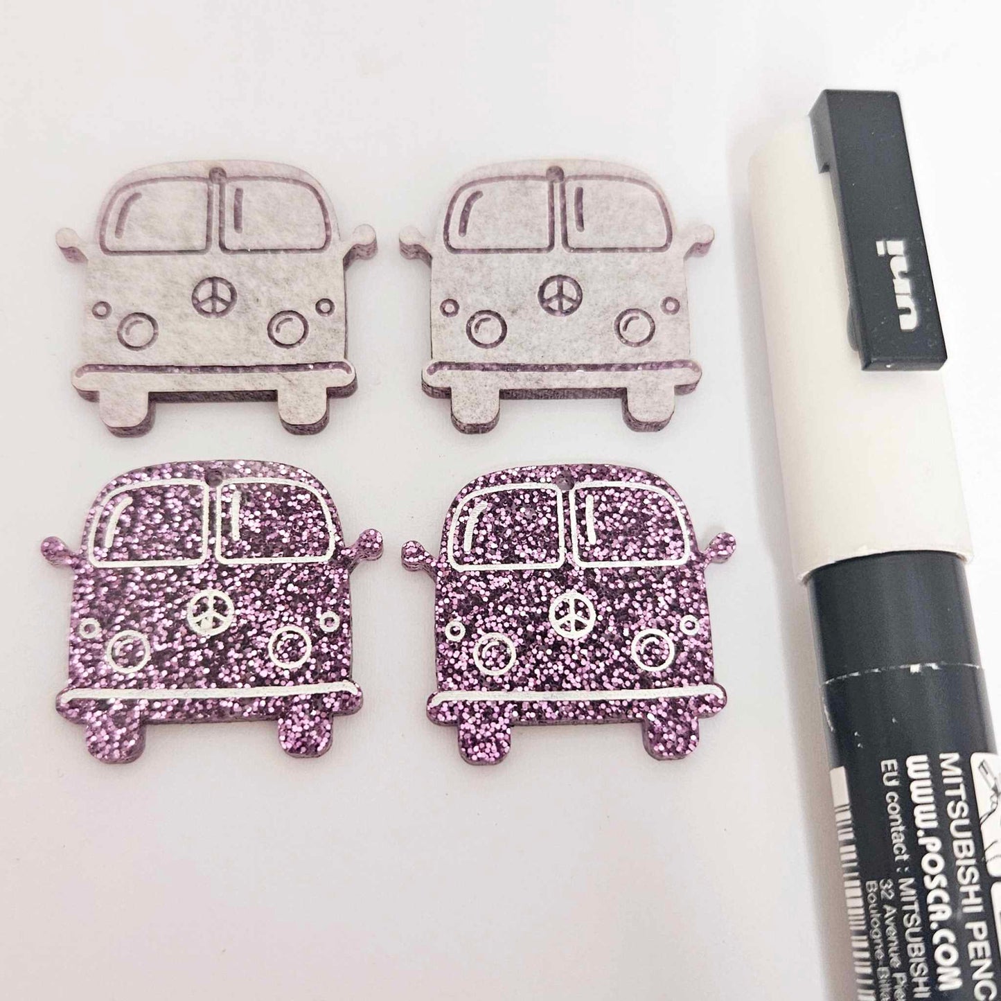 32mm purple glitter Kombi Vans DIY earring supplies laser cut acrylic dangles blanks engraved paint fill summer