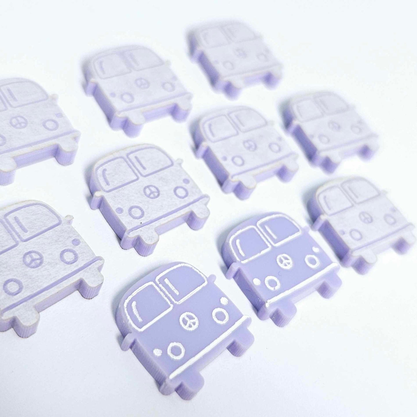 16mm pastel purple Kombi Vans DIY earring supplies laser cut acrylic studs blanks engraved paint fill summer