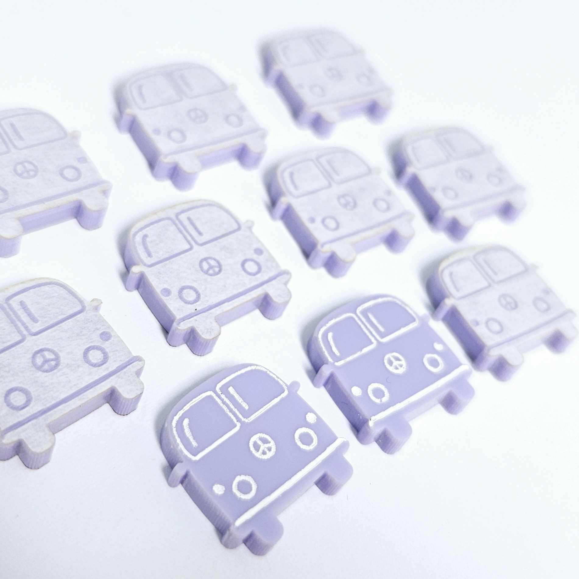 16mm pastel purple Kombi Vans DIY earring supplies laser cut acrylic studs blanks engraved paint fill summer