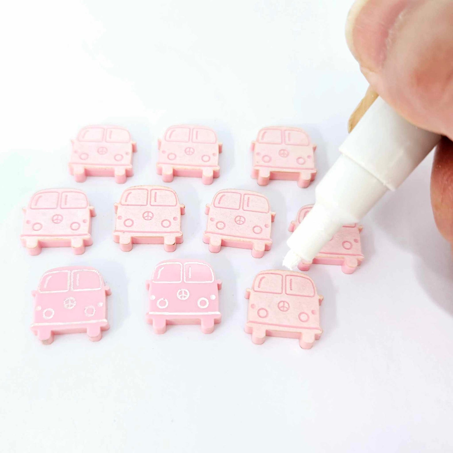 16mm pastel pink Kombi Vans DIY earring supplies laser cut acrylic studs blanks engraved paint fill summer