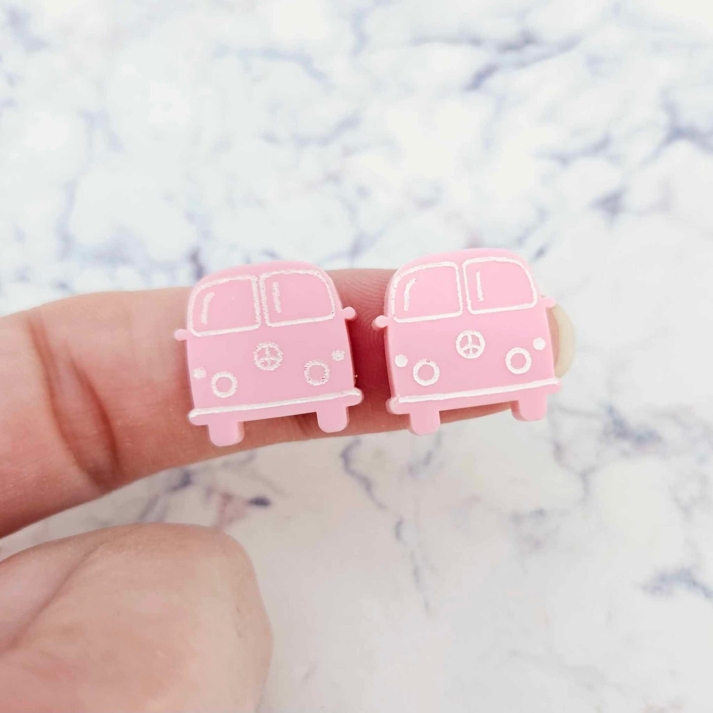 16mm pastel pink Kombi Vans DIY earring supplies laser cut acrylic studs blanks engraved paint fill summer