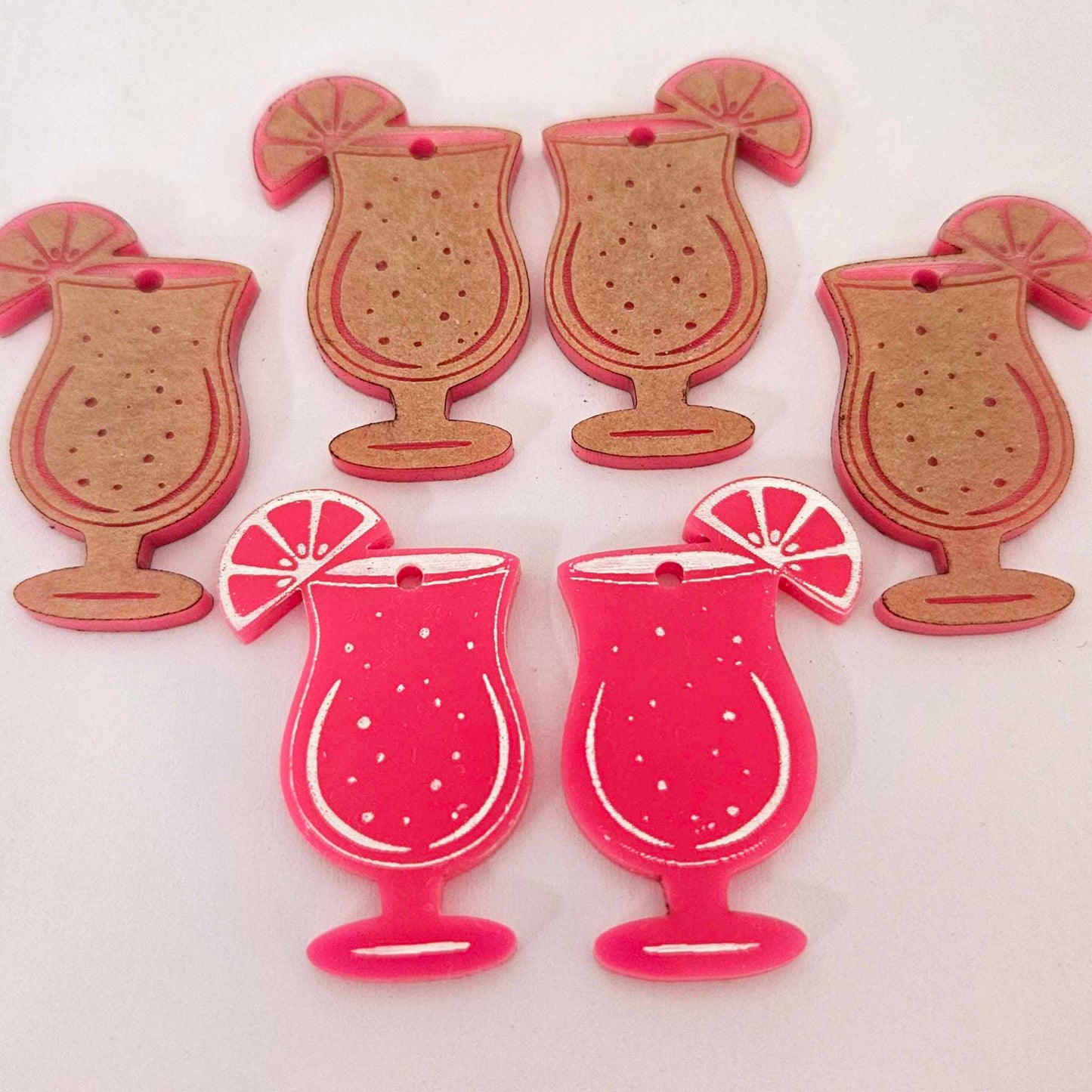 38mm hot pink cocktail glasses DIY earring supplies laser cut acrylic dangles blanks engraved paint fill summer cruises