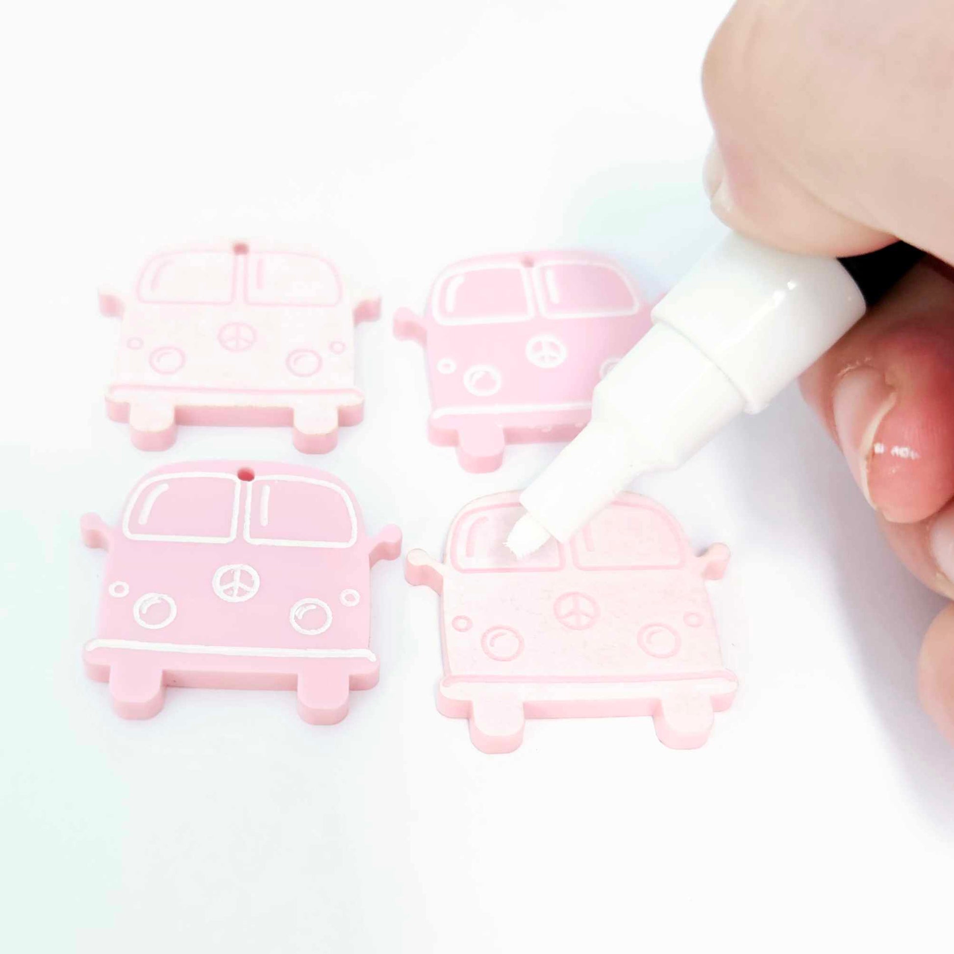 32mm pastel pink vintage Kombi Vans DIY earring supplies laser cut acrylic dangles blanks engraved paint fill summer