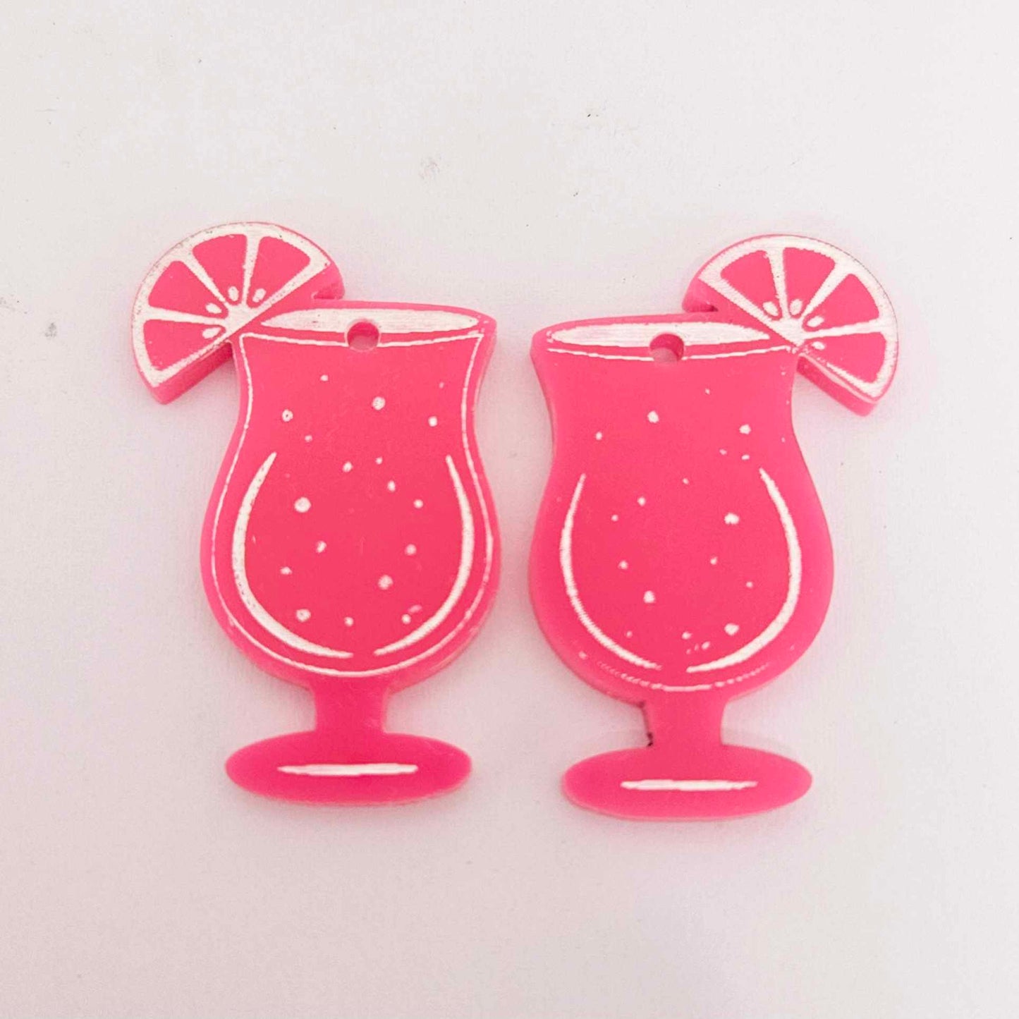 38mm hot pink cocktail glasses DIY earring supplies laser cut acrylic dangles blanks engraved paint fill summer cruises