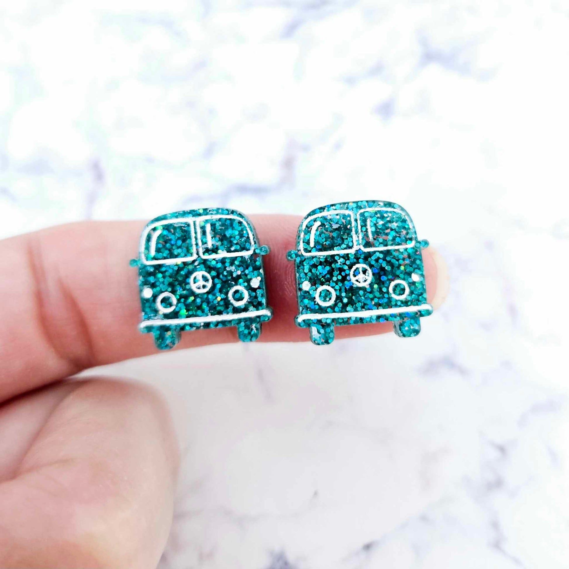 16mm teal glitter Kombi Vans DIY earring supplies laser cut acrylic studs blanks engraved paint fill summer