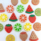 orange red yellow green lemon lime strawberry watermelon laser cut acrylic engraved earring stud blanks DIY craft supplies paint fill fruit summer citrus mixed pack