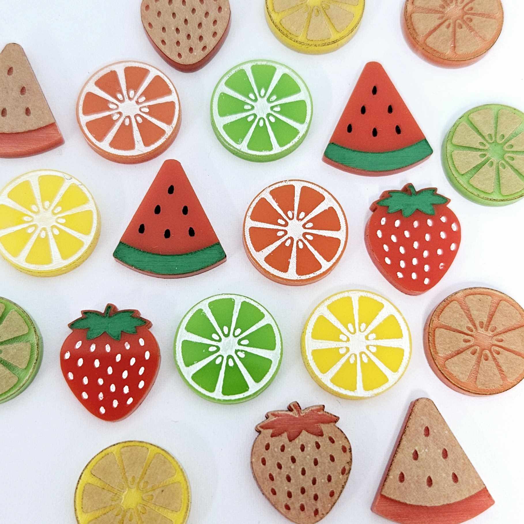 orange red yellow green lemon lime strawberry watermelon laser cut acrylic engraved earring stud blanks DIY craft supplies paint fill fruit summer citrus mixed pack