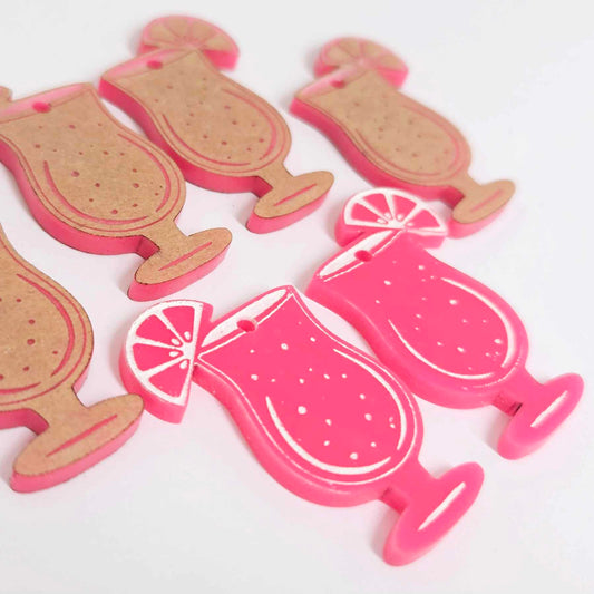 38mm hot pink cocktail glasses DIY earring supplies laser cut acrylic dangles blanks engraved paint fill summer cruises