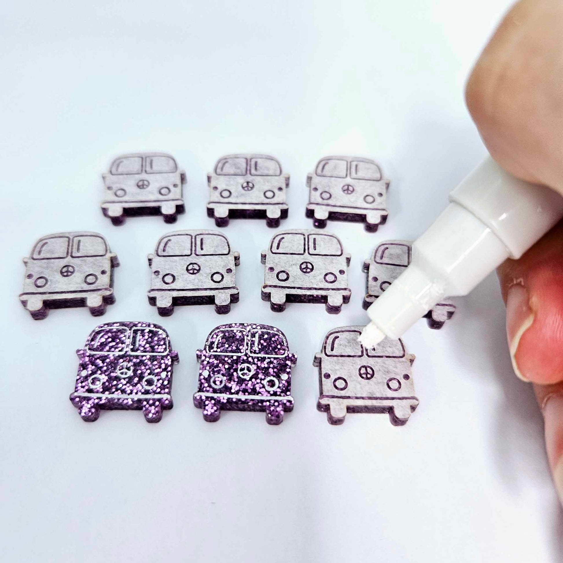 16mm purple glitter Kombi Vans DIY earring supplies laser cut acrylic studs blanks engraved paint fill summer