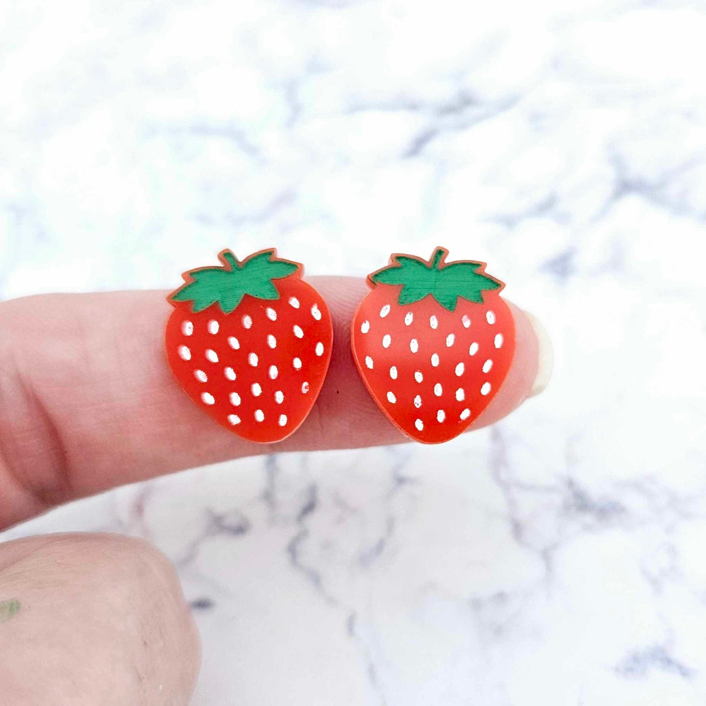 17mm solid red acrylic strawberry fruit DIY earring supplies studs blanks laser cut engraved paint fill summer