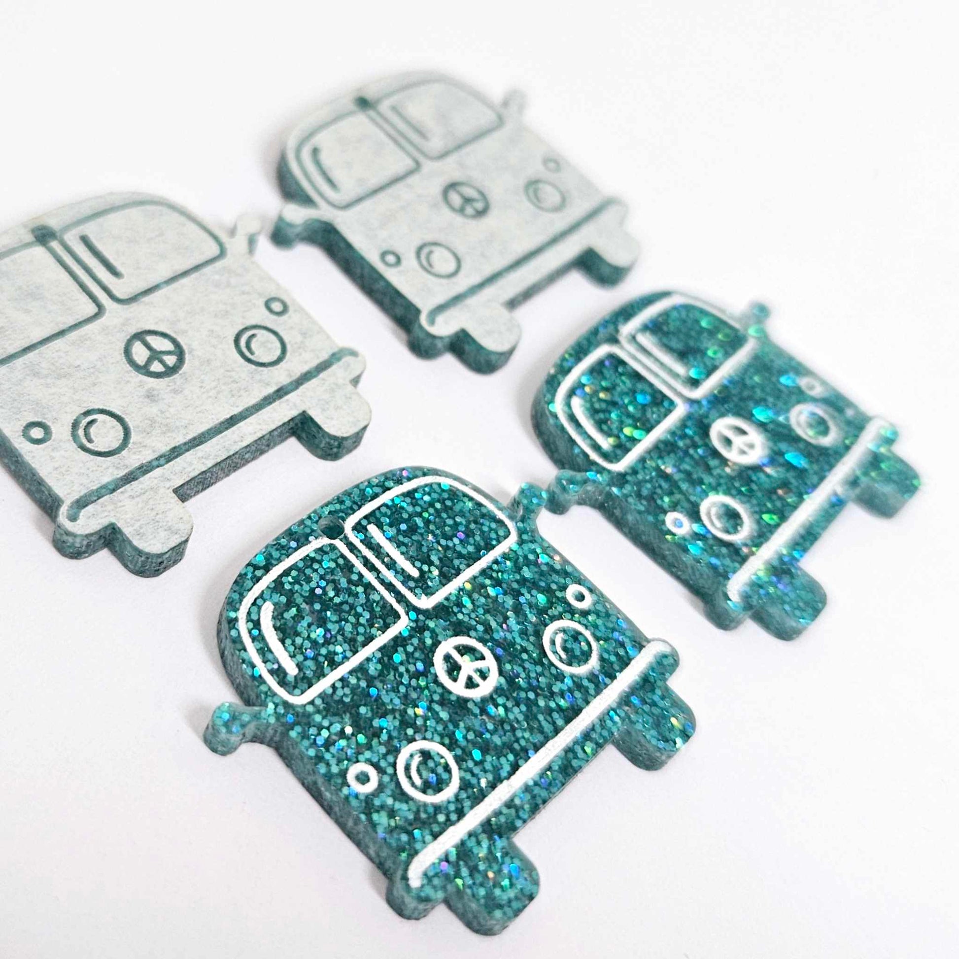 32mm teal glitter Kombi Vans DIY earring supplies laser cut acrylic dangles blanks engraved paint fill summer