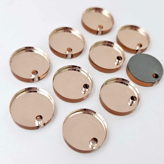 14mm rose gold mirror acrylic topper showing reflective finish and grey backing
