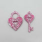 35mm pink glitter heart key padlock DIY earring supplies laser cut acrylic dangles blanks engraved paint fill Valentine's Day