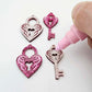 35mm hot pink glitter heart key padlock DIY earring supplies laser cut acrylic dangles blanks engraved paint fill Valentine's Day