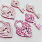 35mm pink glitter heart key padlock DIY earring supplies laser cut acrylic dangles blanks engraved paint fill Valentine's Day