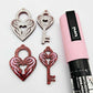35mm red glitter heart key padlock DIY earring supplies laser cut acrylic dangles blanks engraved paint fill Valentine's Day