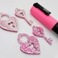 35mm pink glitter heart key padlock DIY earring supplies laser cut acrylic dangles blanks engraved paint fill Valentine's Day