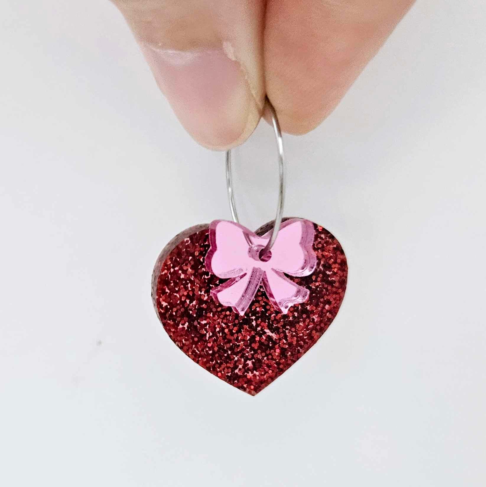 25mm red glitter hearts DIY earring supplies laser cut acrylic dangles blanks Valentine's Day