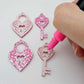 35mm pink glitter heart key padlock DIY earring supplies laser cut acrylic dangles blanks engraved paint fill Valentine's Day