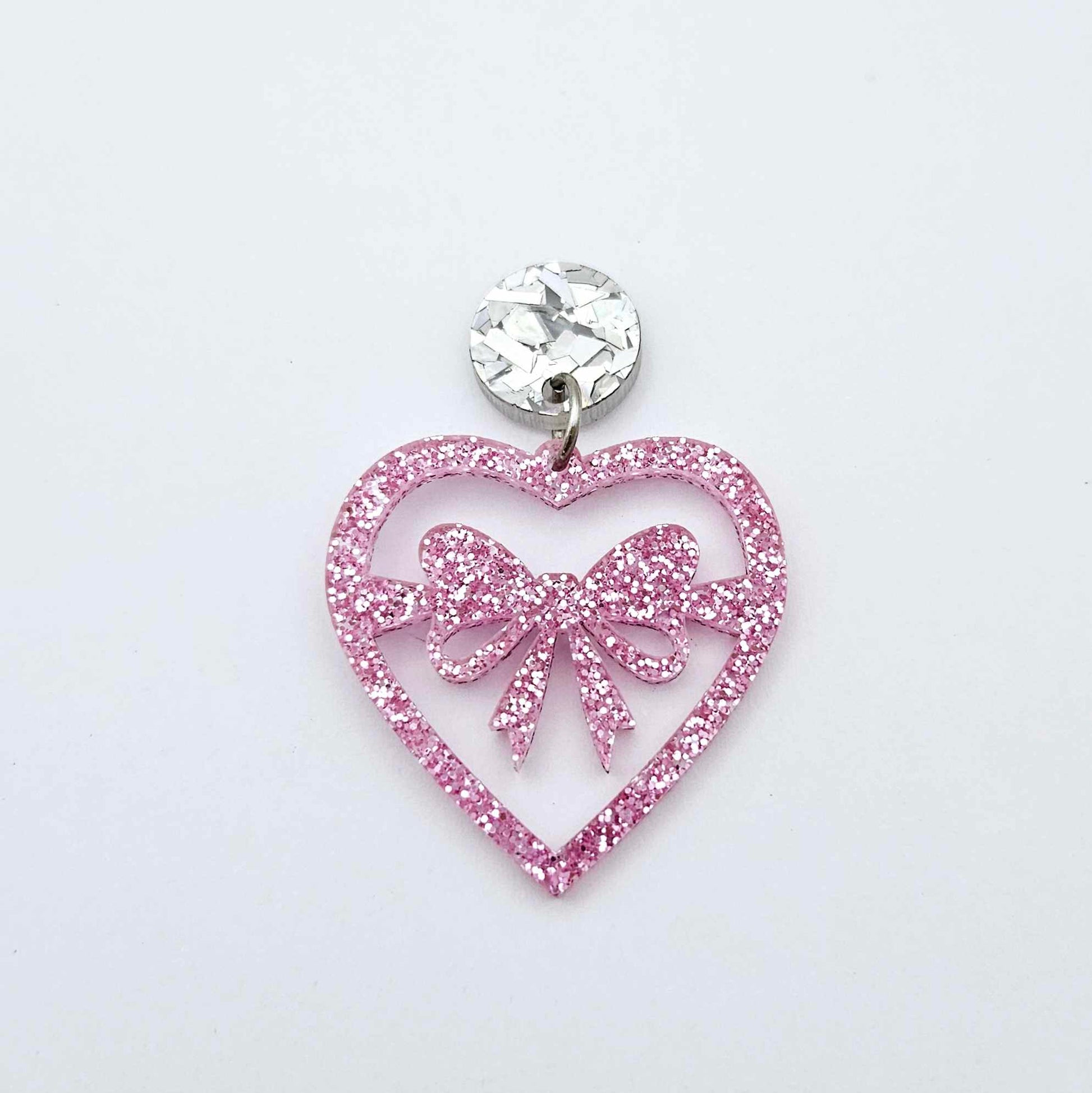 35mm pink glitter heart bows DIY earring supplies laser cut acrylic dangles blanks Valentine's Day