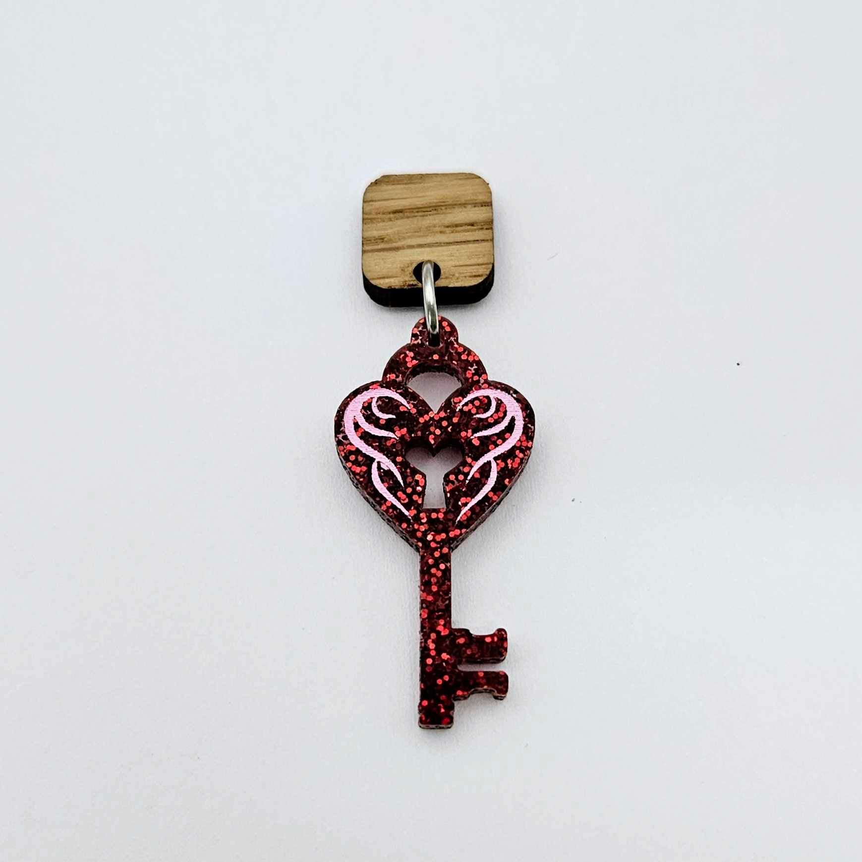 35mm red glitter heart key padlock DIY earring supplies laser cut acrylic dangles blanks engraved paint fill Valentine's Day