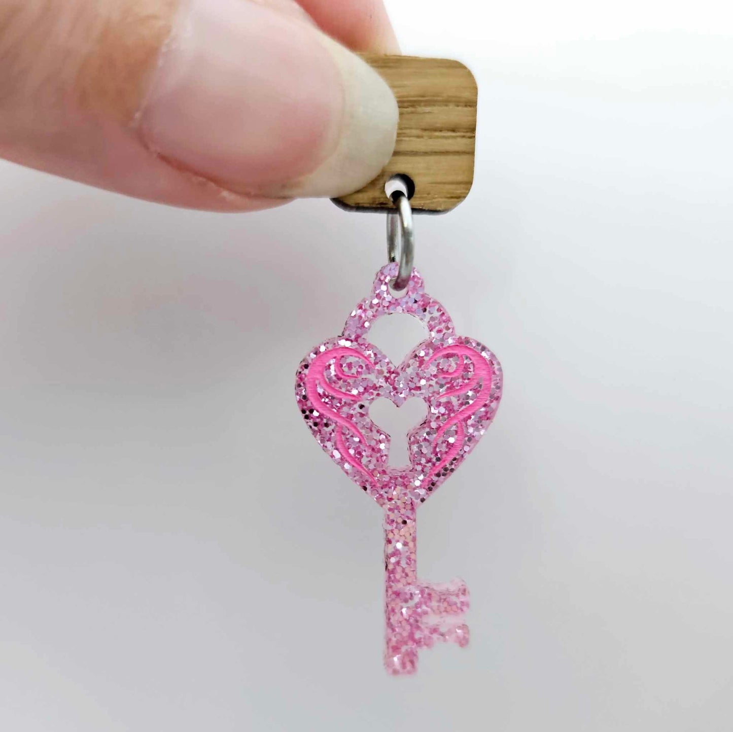 35mm pink glitter heart key padlock DIY earring supplies laser cut acrylic dangles blanks engraved paint fill Valentine's Day