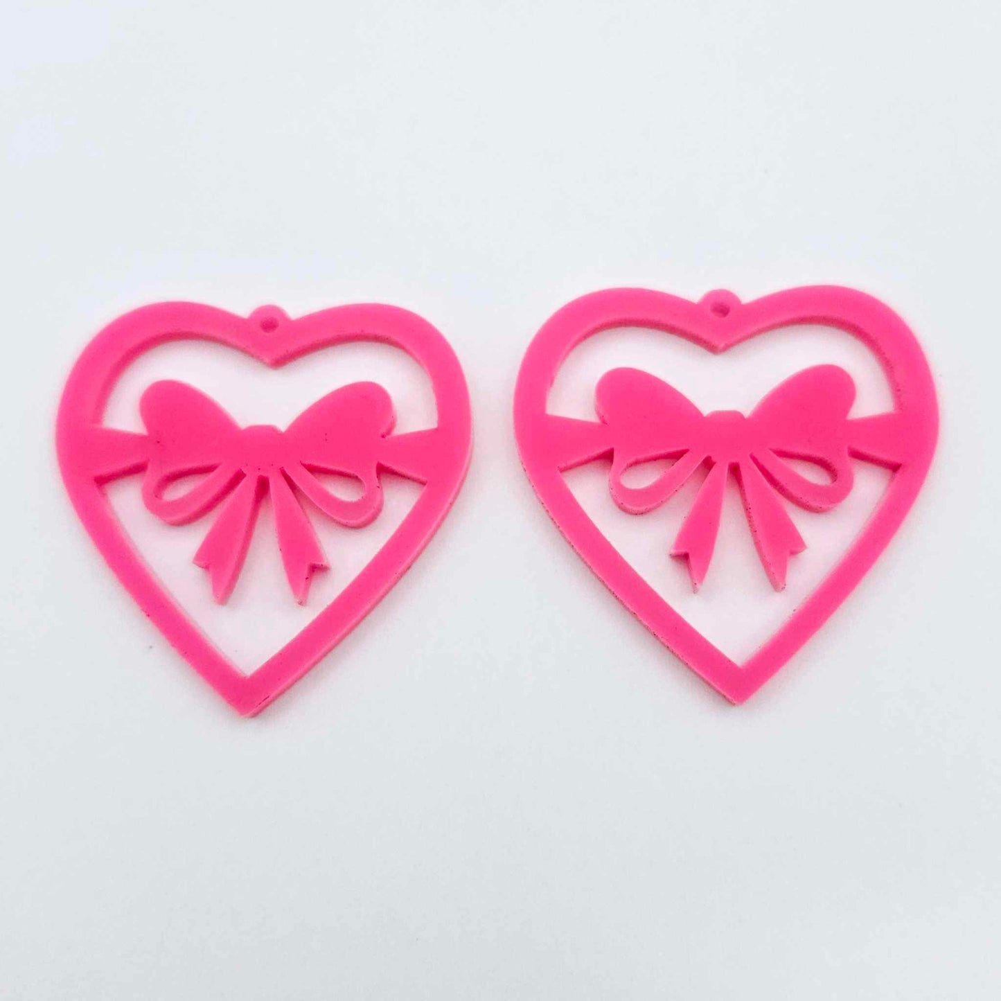 35mm hot pink heart bows DIY earring supplies laser cut acrylic dangles blanks Valentine's Day