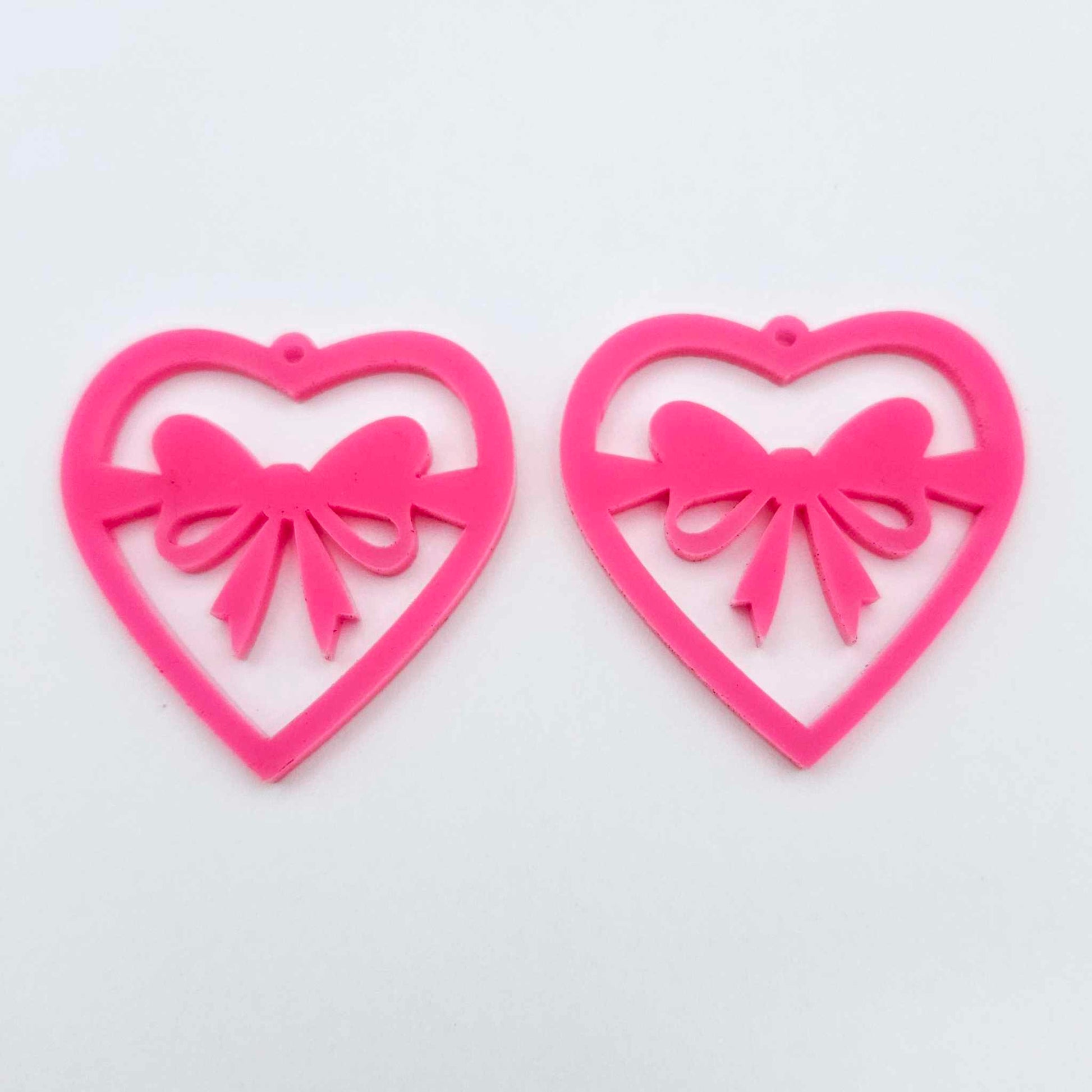 35mm hot pink heart bows DIY earring supplies laser cut acrylic dangles blanks Valentine's Day