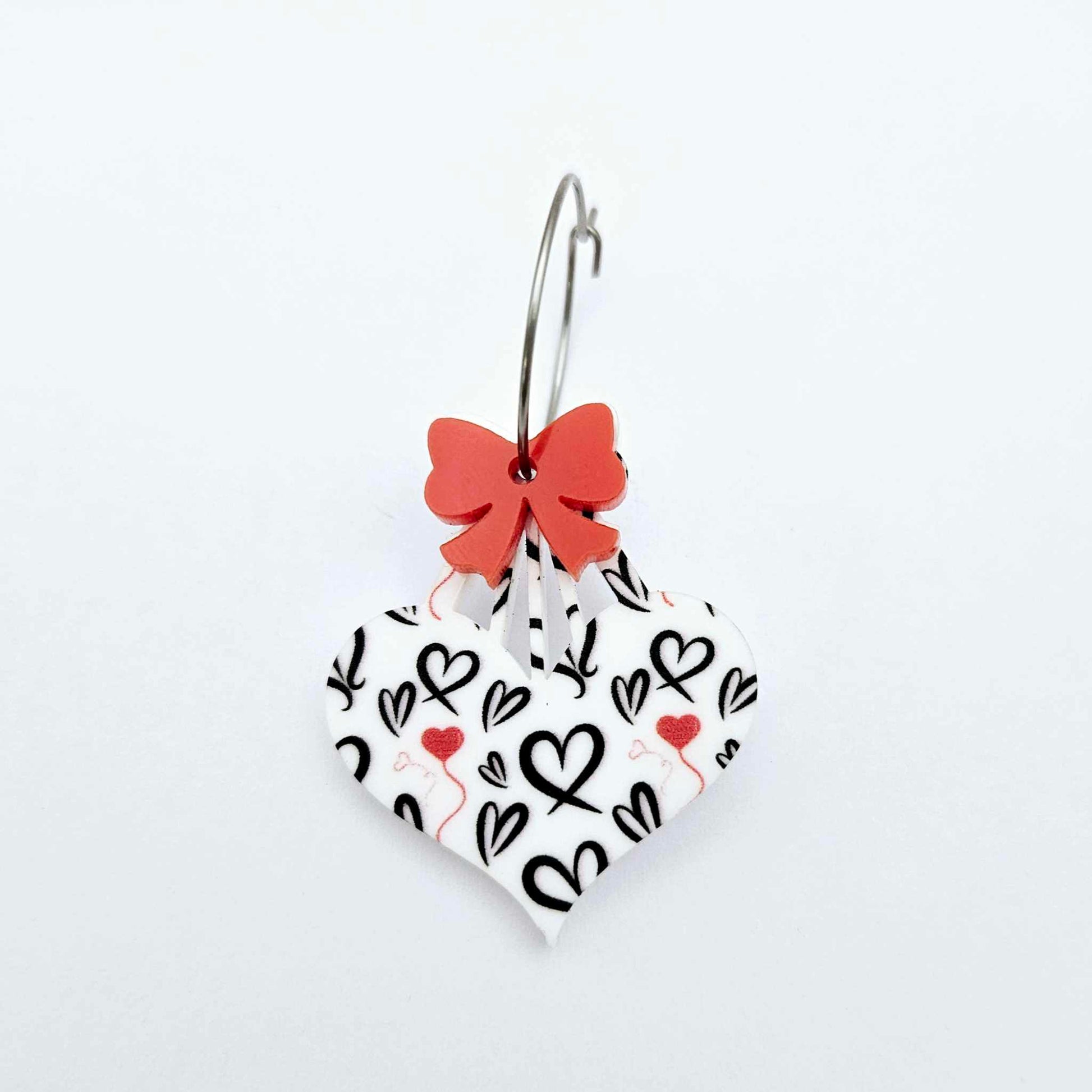 35mm black and red hearts UV printed hearts bows ribbon DIY earring supplies laser cut acrylic dangles blanks Valentine's Day