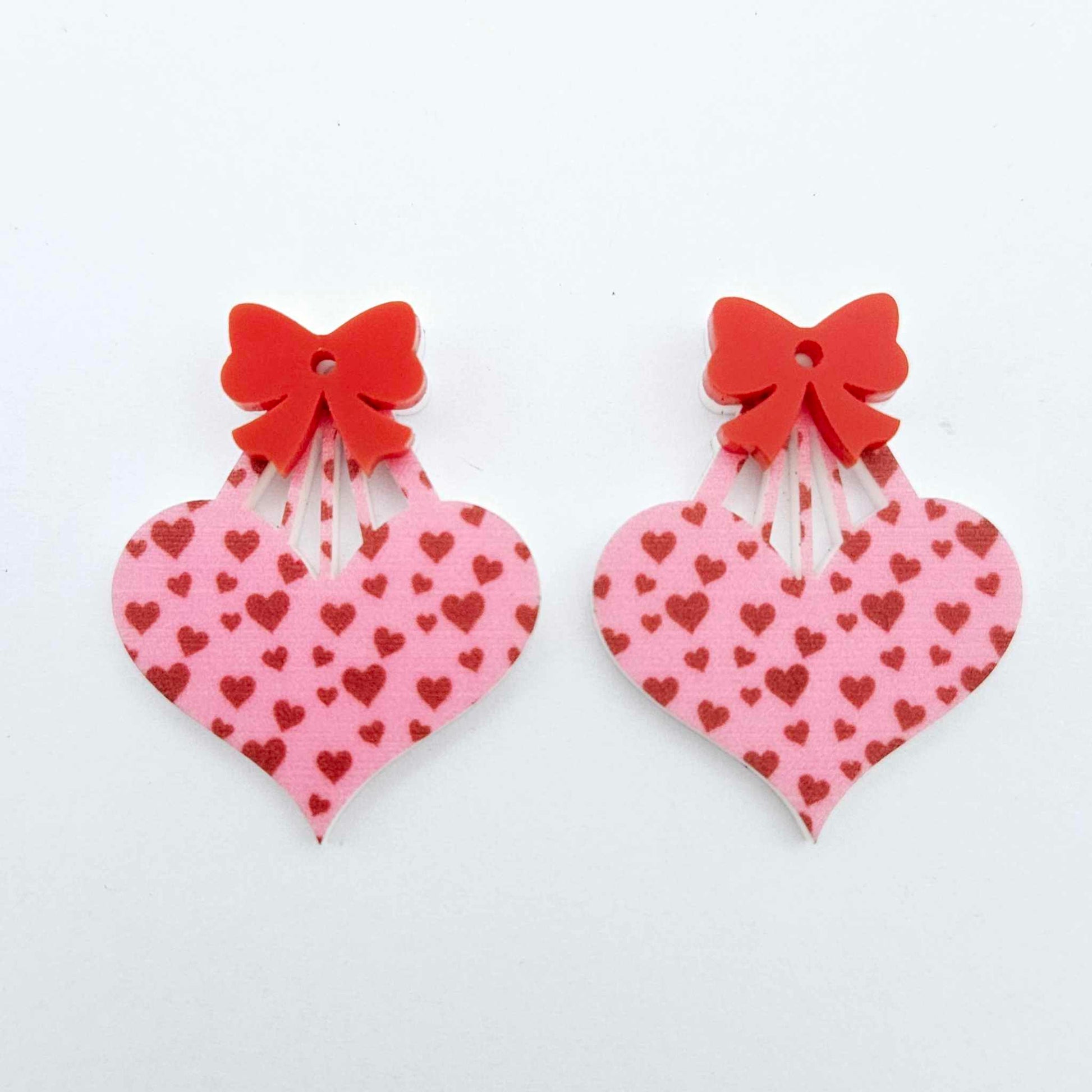 35mm pink and red hearts UV printed hearts bows DIY earring supplies laser cut acrylic dangles blanks Valentine's Day