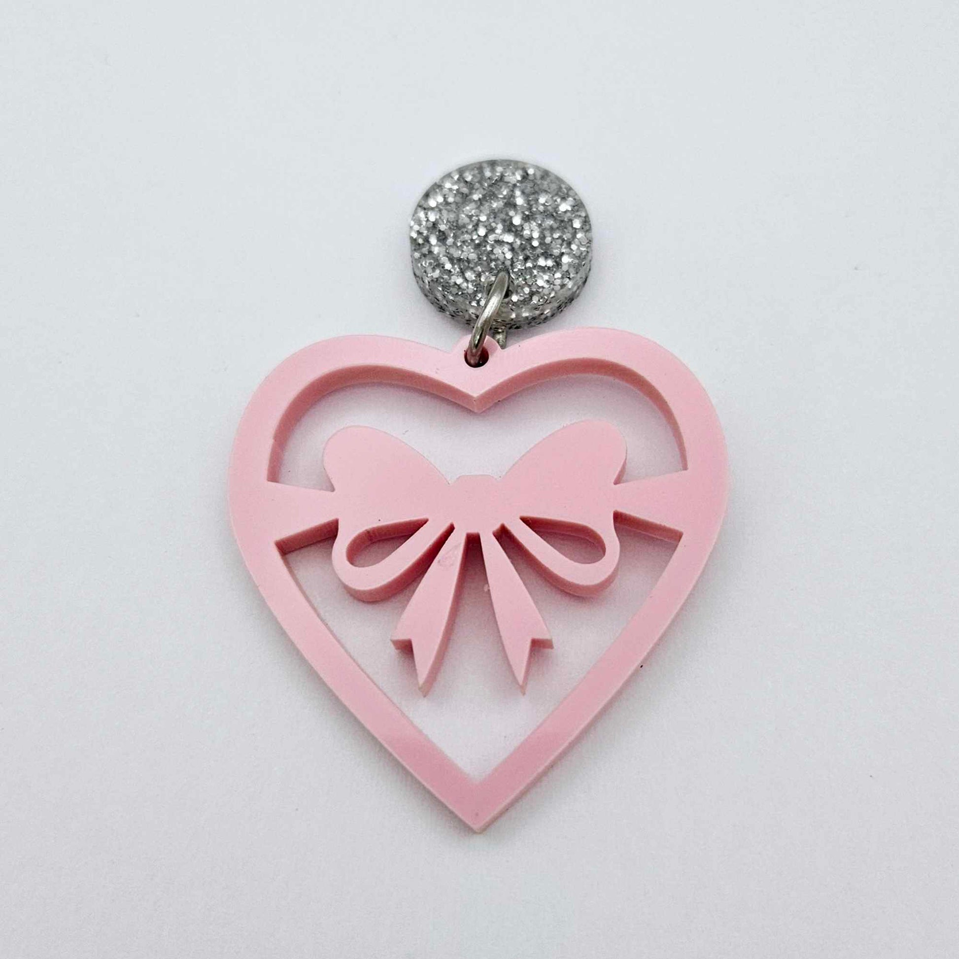 35mm pastel pink heart bows DIY earring supplies laser cut acrylic dangles blanks Valentine's Day