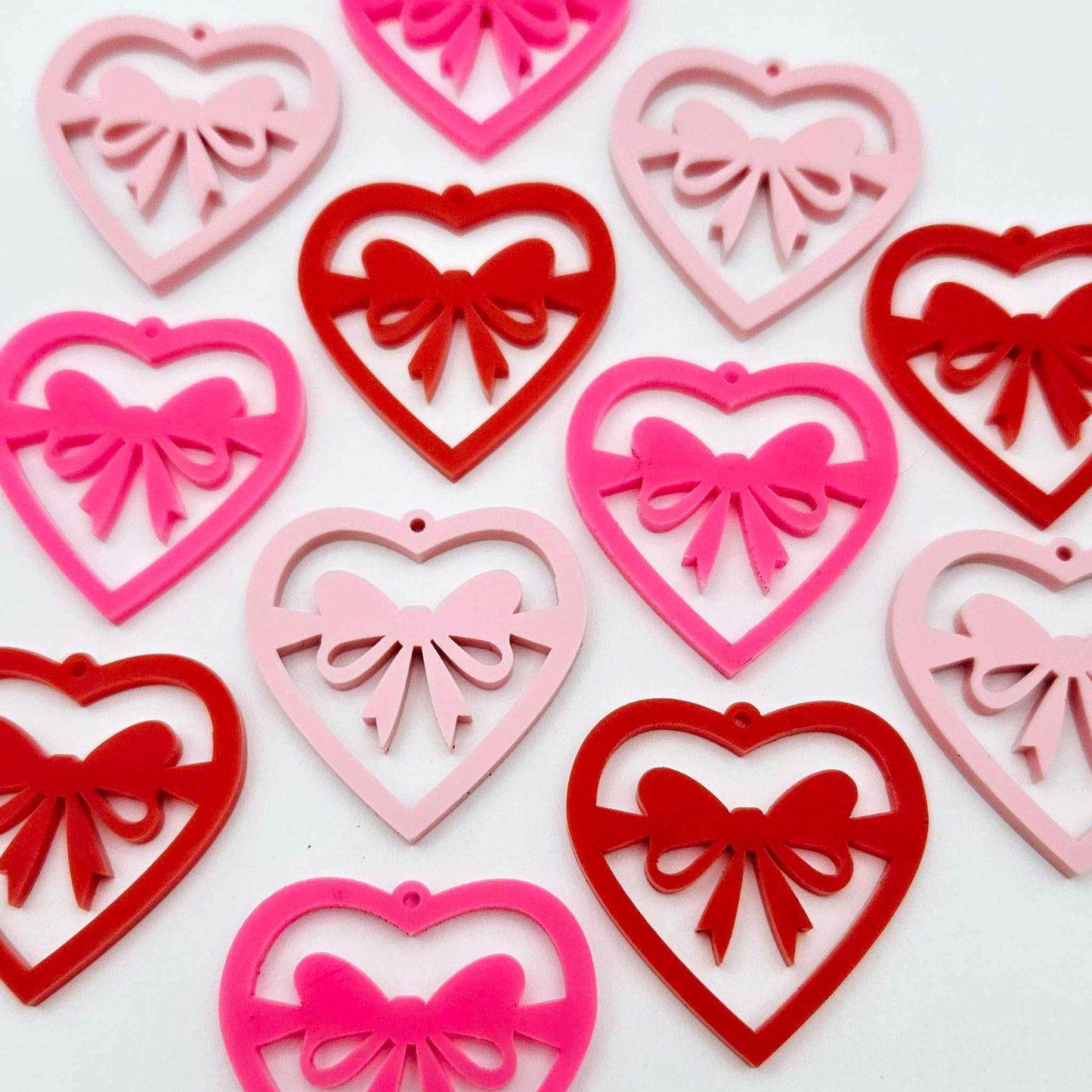 35mm red pastel pink hot pink heart bows DIY earring supplies laser cut acrylic dangles blanks Valentine's Day mixed pack