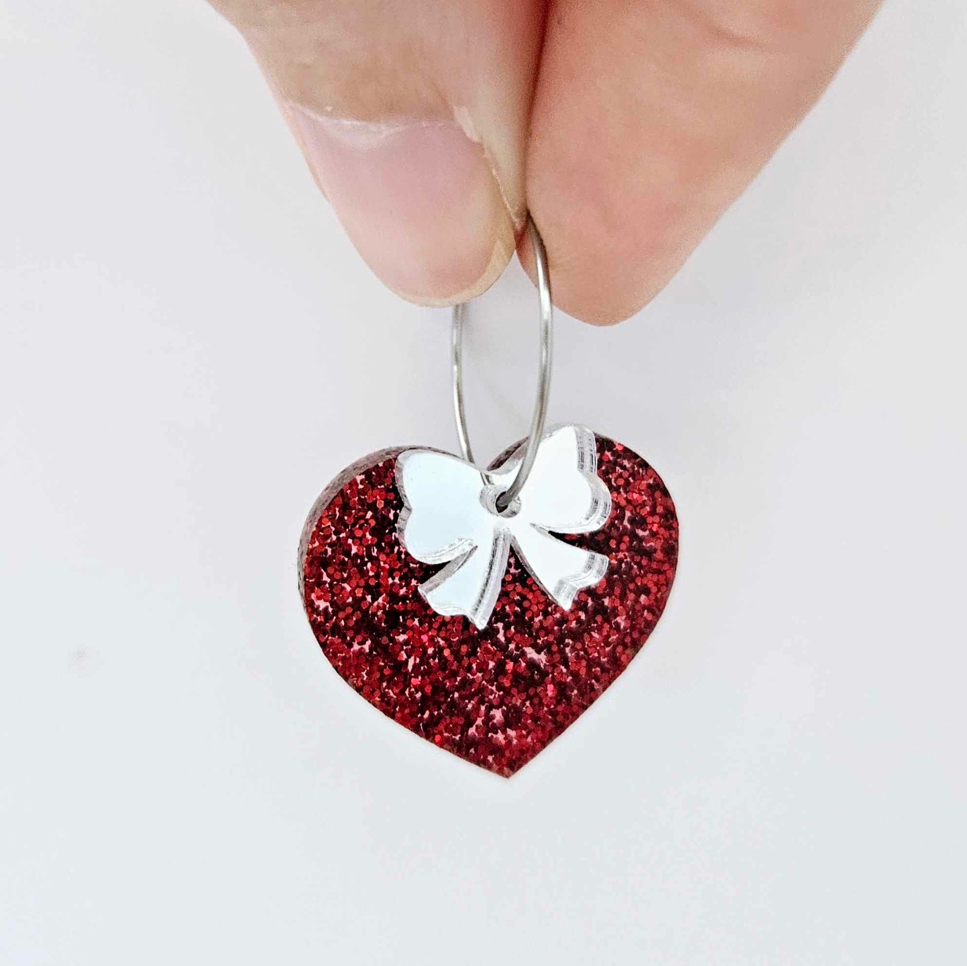 25mm red glitter hearts DIY earring supplies laser cut acrylic dangles blanks Valentine's Day