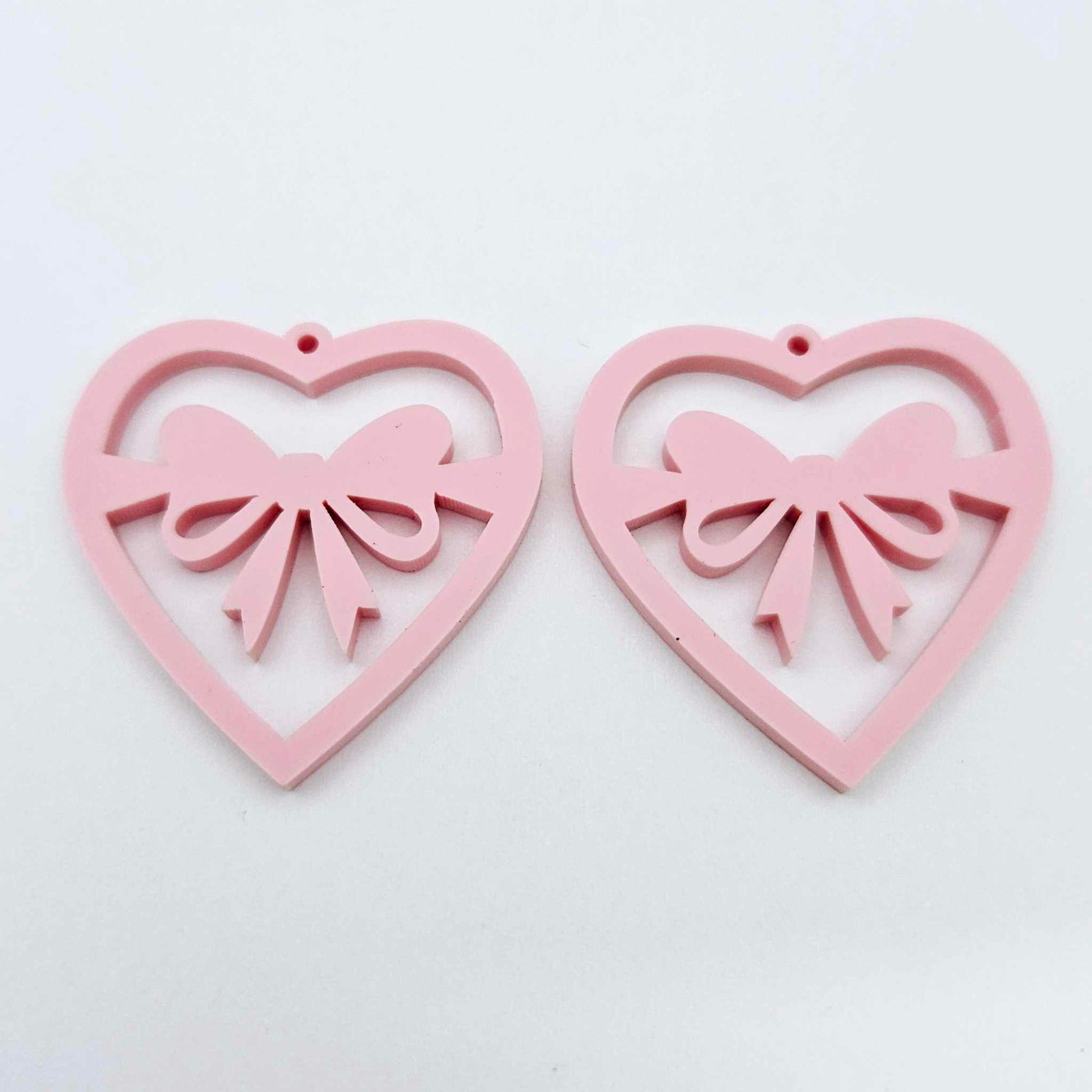 35mm pastel pink heart bows DIY earring supplies laser cut acrylic dangles blanks Valentine's Day