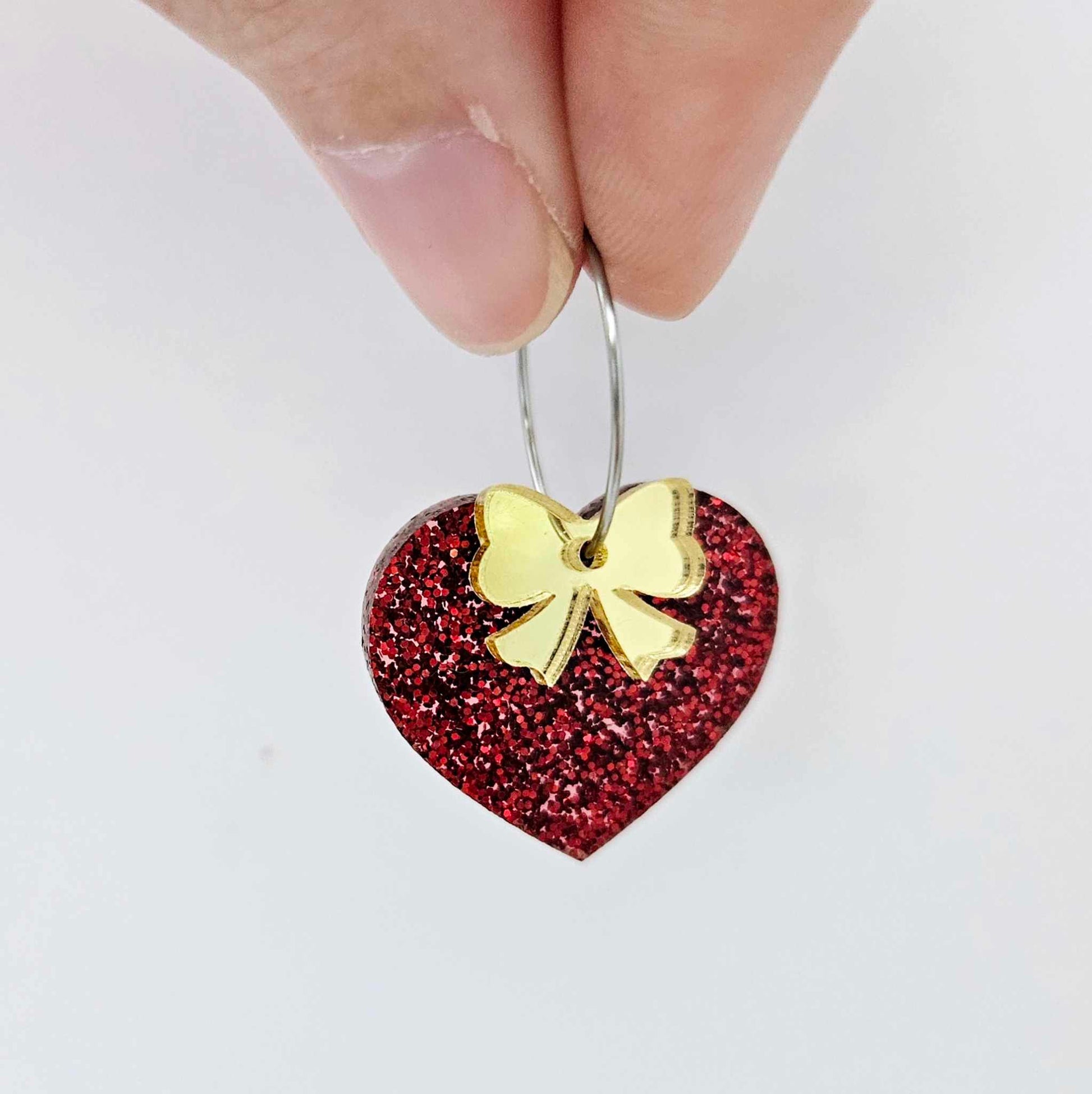 25mm red glitter hearts DIY earring supplies laser cut acrylic dangles blanks Valentine's Day