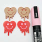 35mm solid red acrylic melting hearts DIY earring supplies blanks laser cut engraved paint fill Valentine's Day
