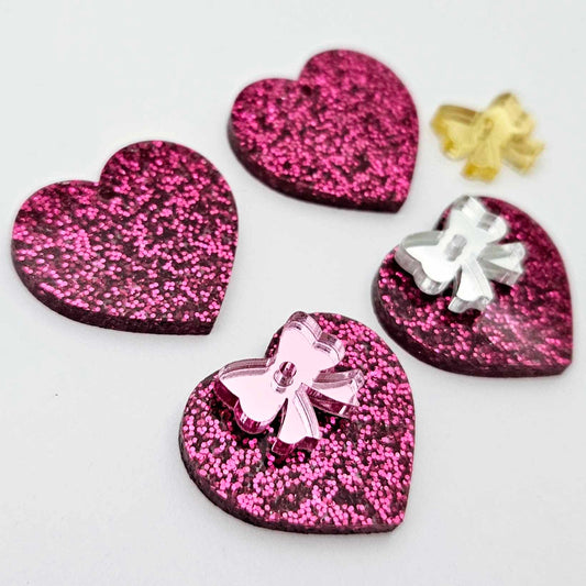 25mm hot pink glitter hearts DIY earring supplies laser cut acrylic dangles blanks Valentine's Day