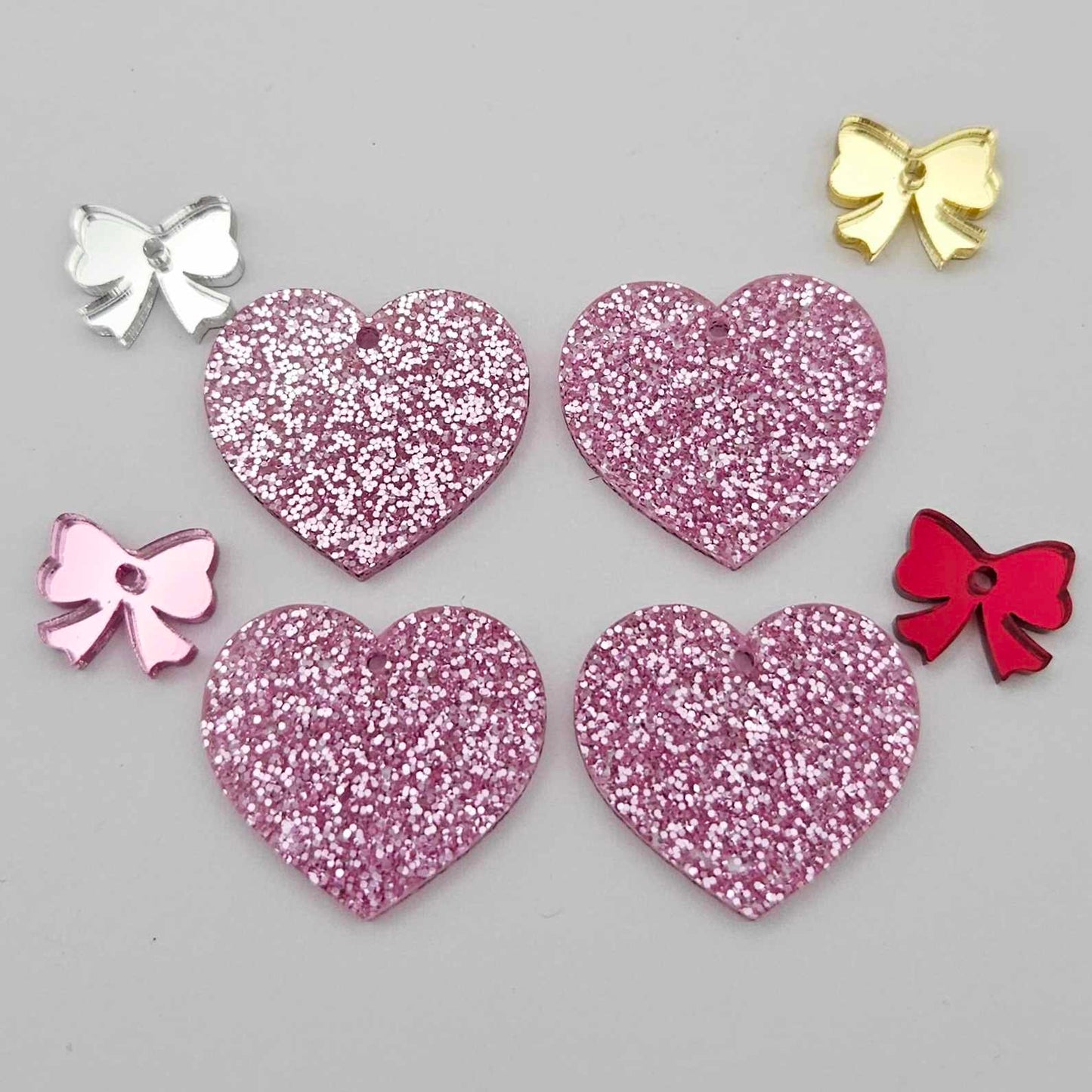 25mm pink glitter hearts DIY earring supplies laser cut acrylic dangles blanks Valentine's Day