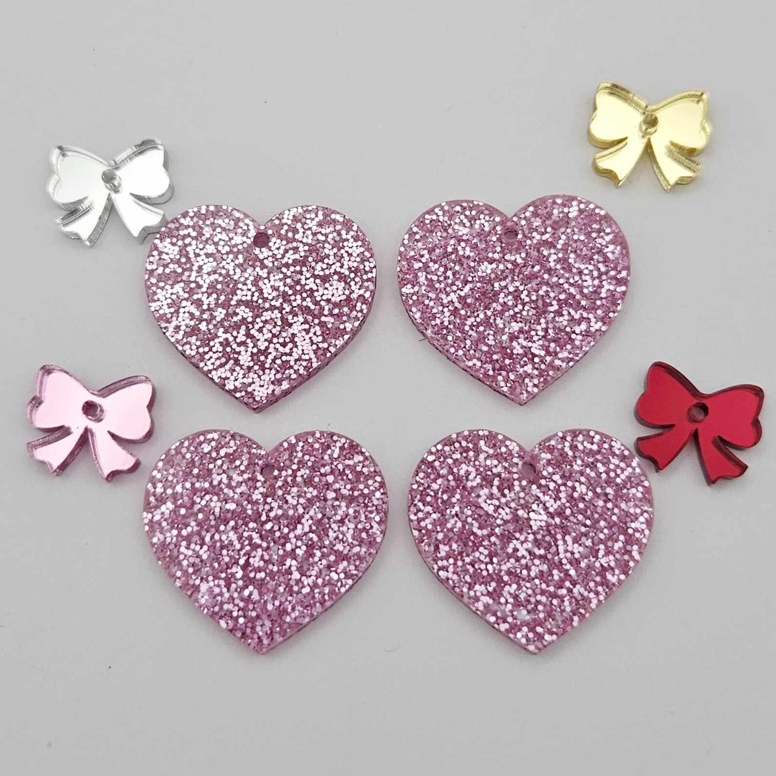 25mm pink glitter hearts DIY earring supplies laser cut acrylic dangles blanks Valentine's Day