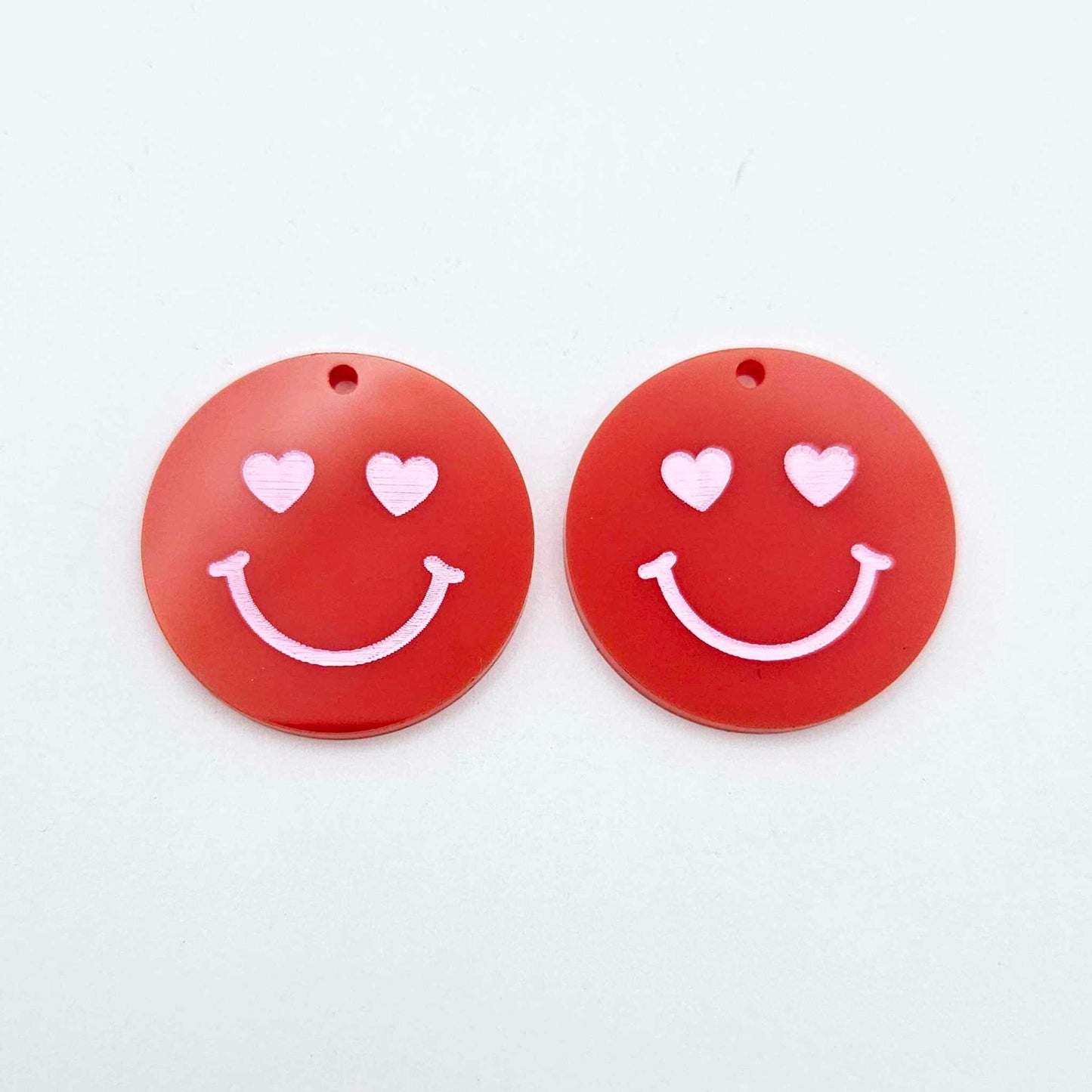 32mm red acrylic heart eye emoji DIY earring supplies dangles blanks laser cut engraved paint fill Valentine's Day