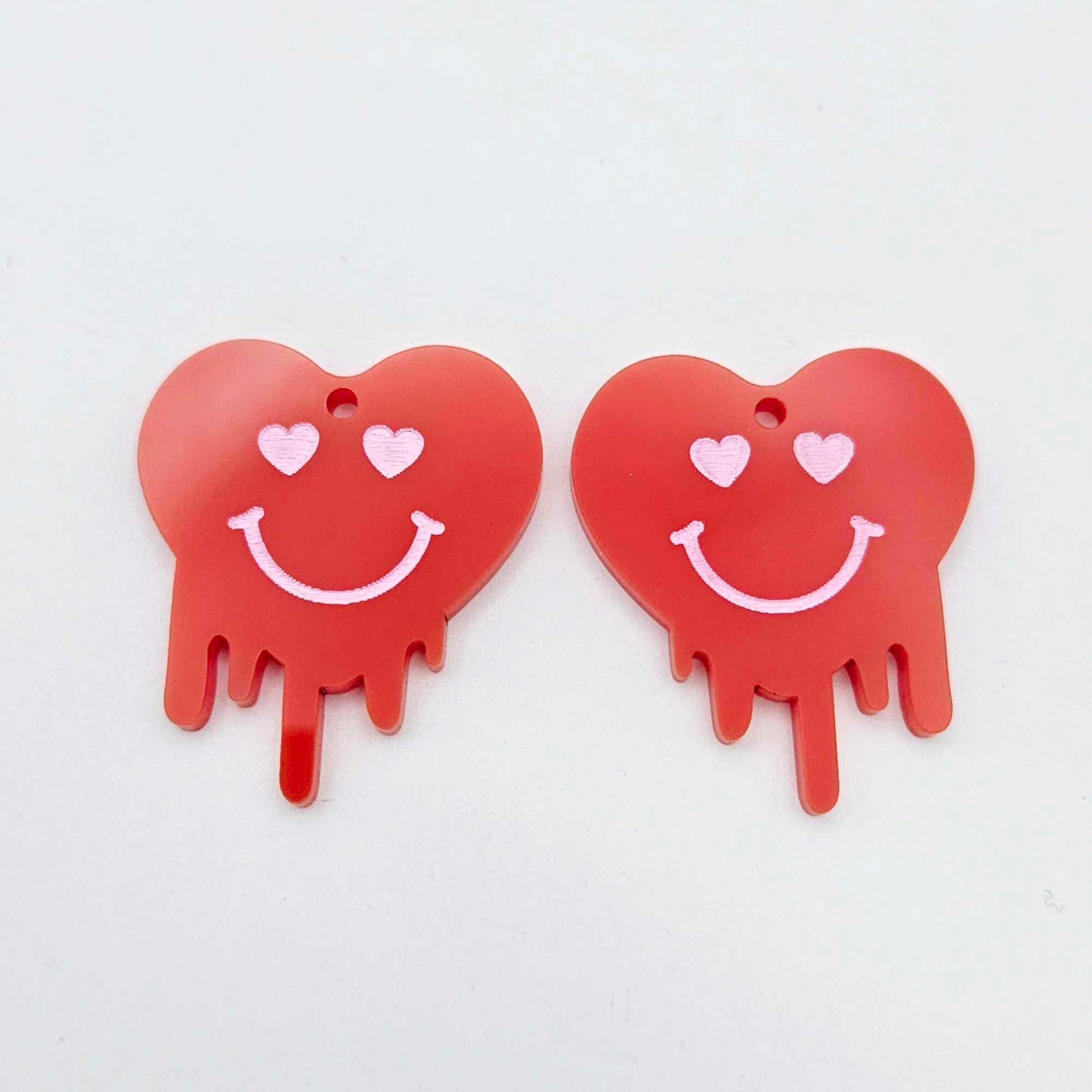 35mm solid red acrylic melting hearts DIY earring supplies blanks laser cut engraved paint fill Valentine's Day