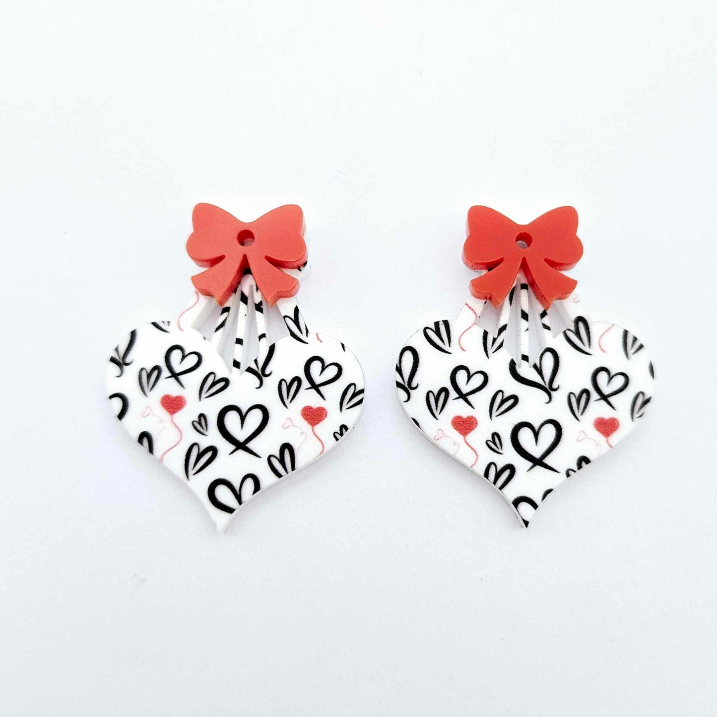 35mm black and red hearts UV printed hearts bows ribbon DIY earring supplies laser cut acrylic dangles blanks Valentine's Day