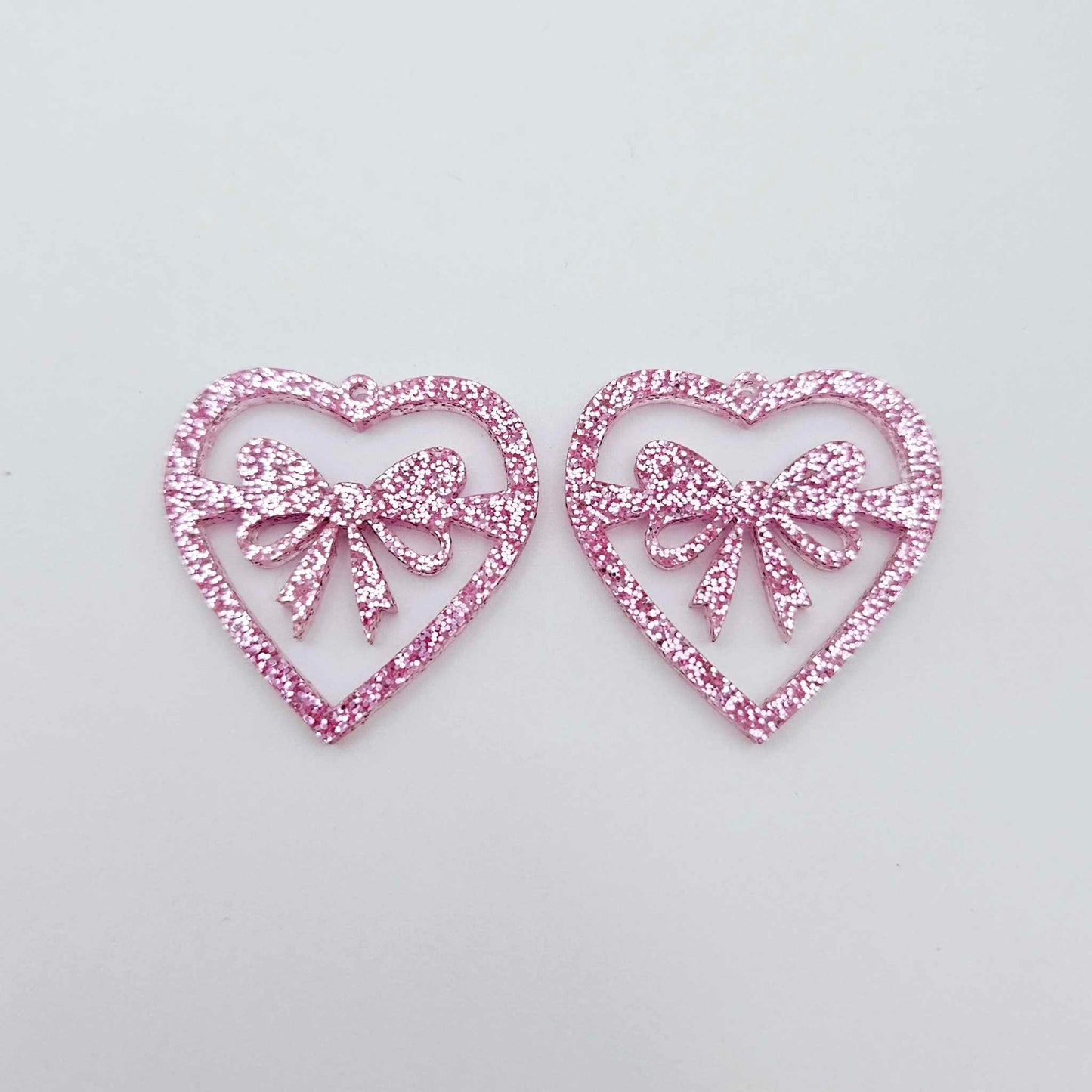 35mm pink glitter heart bows DIY earring supplies laser cut acrylic dangles blanks Valentine's Day