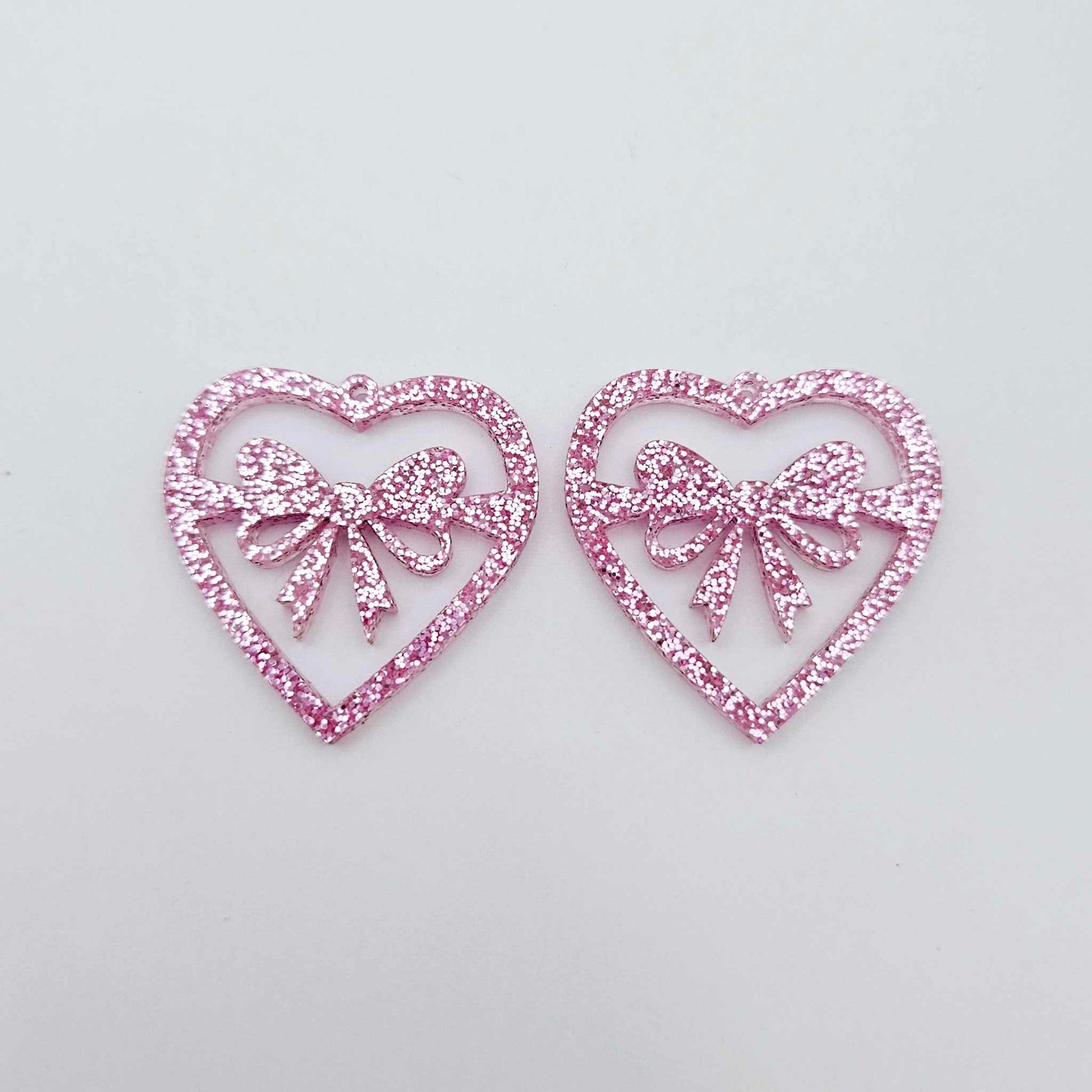 35mm pink glitter heart bows DIY earring supplies laser cut acrylic dangles blanks Valentine's Day