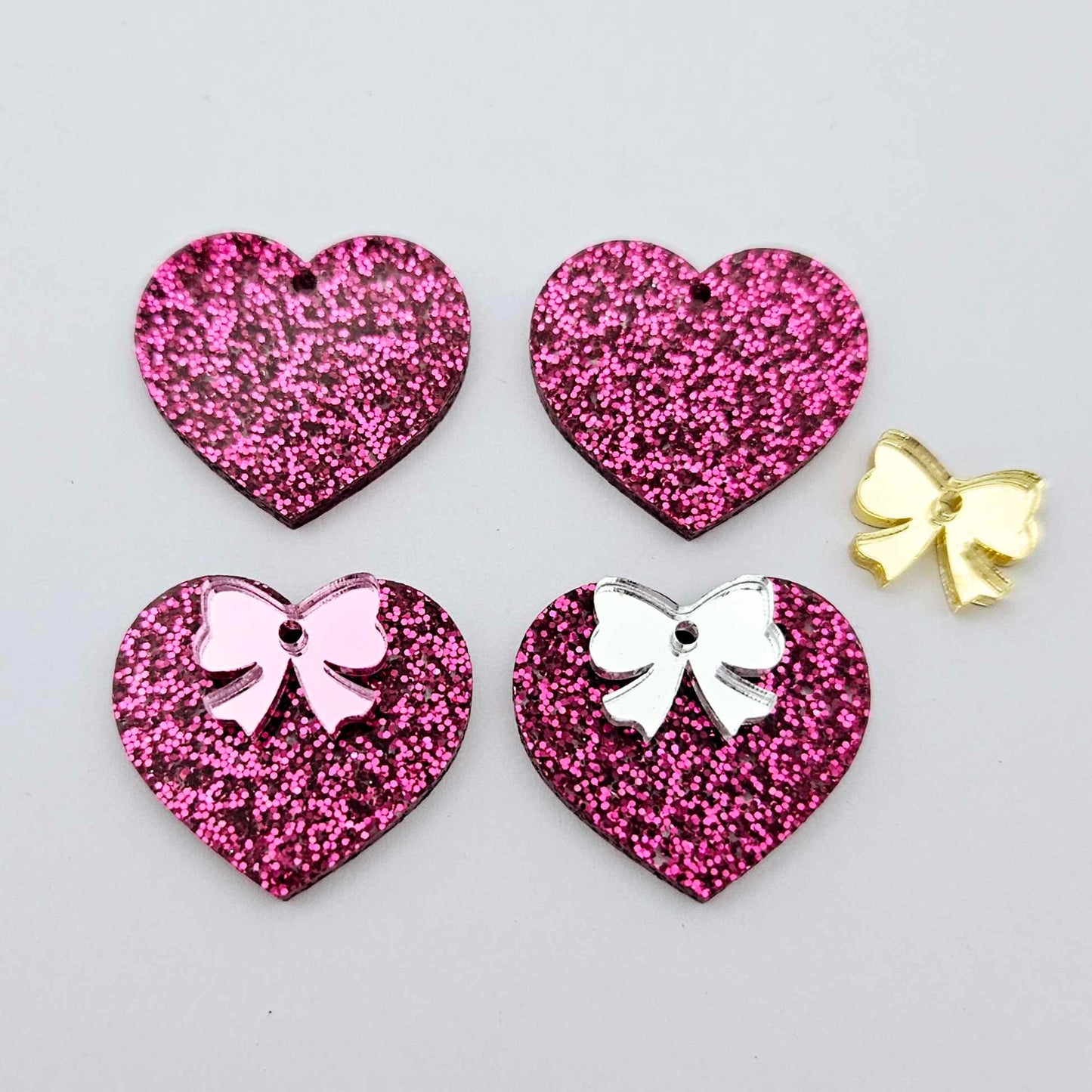 25mm hot pink glitter hearts DIY earring supplies laser cut acrylic dangles blanks Valentine's Day